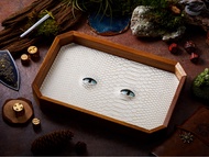 BEHOLDER Dice Tray | White Gold Leather & Blue eye | Octagon Dice Tray | Faux Leather | RPG Dice Tra