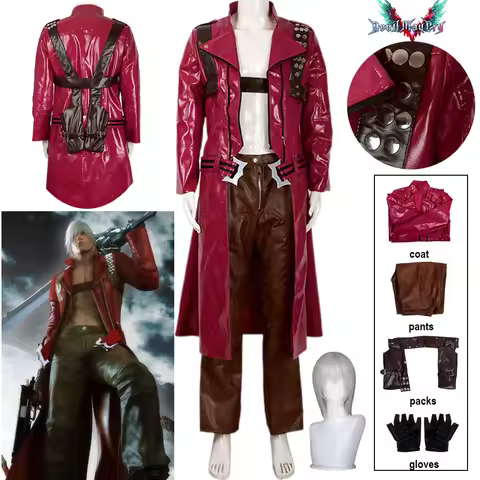 DMC Dante Cosplay Game Tony Redgrave Costume Wig Dante Cosplay Red Coat Halloween Carnival Party Fan