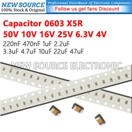 [5-50pcs] 0603 SMD 50V 10V 16V 25V 6.3V 4V X5R Capacitor 220nF 470nF 1uF 2.2uF 3.3uF 4.7uF 10uF 22uF