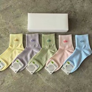 5 Pairs alo Men Women Mid-Tube Sports Casual Cotton Socks Sweat-Absorbent Cotton Socks