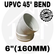 (HEAVY DUTY) 6"(160MM) UPVC 45° ELBOW 45 DEGREE WATER PIPE ELBOW 6" upvc elbow