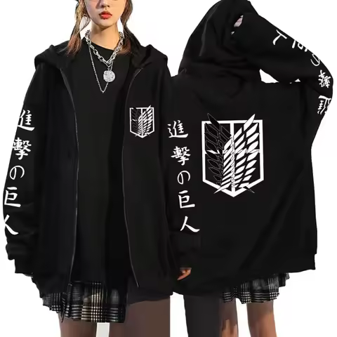 Attack on Titan Trend Graphic Print Zipper Hoodie Fashionable Casual Men's Women's Clothing Fleece V