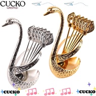 CUCKO Swan Spoons, Swan Base Holder with 6 Spoons Swan Base Stand Spoons,  Elegant Creative Table De