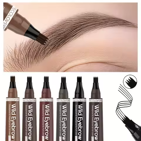 6 Colors 1pc Eyebrow Pen Waterproof 4 Split Tip Eyebrows Pen Eyebrow Tattoo Pen Waterproof Liquid Bl