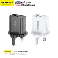 Awei PD60 20W Charger Adapter 20W Fast Charging Charger Awei PD61 Wall Charger 3 Pin UK Plug Awei Ch