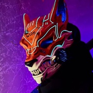 帶LED燈的賽博朋克狐面具 賽博朋克2077角色扮演 未來風面具