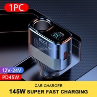 SEAMETAL 145W Car Charger Fast Charging 4 in 1 PD45W Type-C USB Port Car Phone Charger Adapter with 