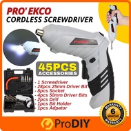 PRO' EKCO 3.6V 45pcs Cordless Screwdriver Drill Hand Tools Power by USB Alat Buka Pasang Skru