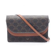 【二手】Celine CELINE單肩背包 TAN Triomphe 10D852CG9 黑色/ブラウンPVC塗層帆布皮革 Triomphe 單背包錢包