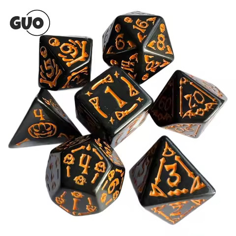 7pcs/set Hollowed Out Pattern Digital Dice Set for TRPG RPG COC Cthulhu D20 D12 D10 D8 D6 D4 Table G