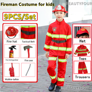 9Pcs Fireman Costume For Kids Boys Girls Firefighter Costume For Kids Fireman Kids Costume Firefighter Career Uniform Work Cosplay Role Play Suit
