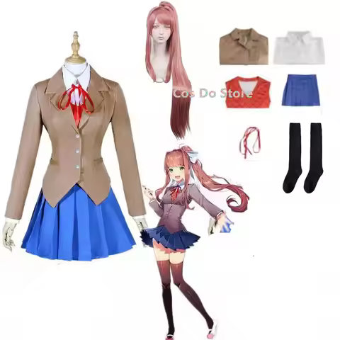 Women Anime Game Doki Literature Club Cosplay Sayori Natsuki Yuri Monika Cosplay Costume School Unif