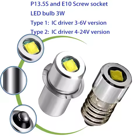 P13.5S P13 5S E10 3W 3V 4.5V 6V 18V LED Lamp Bulb Flashlight Replacement Bulb Torch Emergency Light 