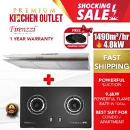 Firenzzi 1490m³/hr Slim Cooker Hood FH-902 XP/SS Combo w Firenzzi 2 Burner 4.8Kw Tempered Glass Hob 