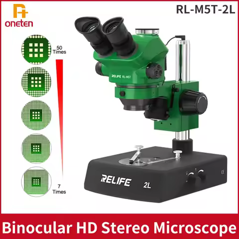 RELIFE RL-M5T-2L Trinocular HD Stereo Microscope 0.7-5.0X Continuous Zoom for PCB Board Electronic C