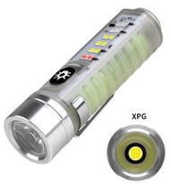【雜貨鋪】內建電池 5W XPG手電筒 帶磁 紅藍閃爍 筆夾燈 COB手電 UV紫光功能 磁吸手電 低電壓警示 520