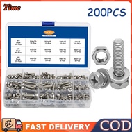 200pcs Cross recessed phillips hexagon head screw nut and washer three sems screw set kit M4 M5 M6