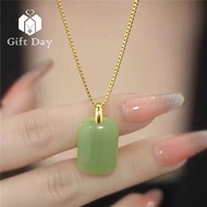 【Gift Day】Pure Real 24k Saudi Gold Pawnable Legit Premium Unfade Not Allergic Natural Hetian Jade Pendant Necklace for Women