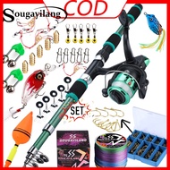 Sougayilang Telescopic Fishing Rod + 5.2:1 Spinning Fishing Reel With Fishing Lure Set (1.8M/6ft)