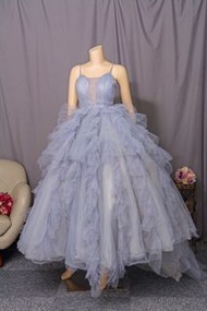 淺煙灰藍色晚禮服公主傘裙