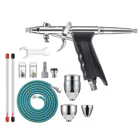 Airbrush Gun Kit With Double Action Trigger, 0.3/0.5/0.8Mm Needles, 2/5/13Cc Paint Cups For Nail Cak