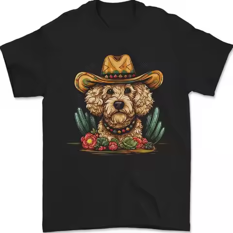 Bonito Goldendoodle Mexicano Estilo Occidental Camiseta Hombre 100% Algodón T shirt