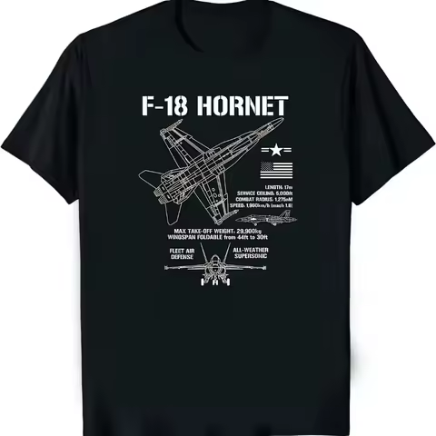 F-18 Hornet Fighter Jet Military Aircraft T-Shirt Oversized Unisex Aviation Enthusiast Tee with Tech