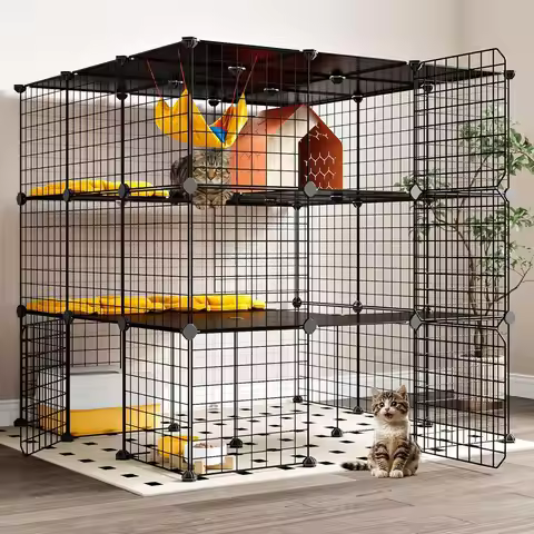 3-Tier Indoor Metal Cat Enclosure with Platforms, 41 Cage for 1-3 Cats, Playpen for Cats & Small Ani