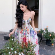 Váy Dài Chữ a Cổ Chữ V Họa Tiết Hoa Mùa Hè Cho Nữ Váy Đi Biển Bohemian Váy Midi Không Tay Váy Nữ