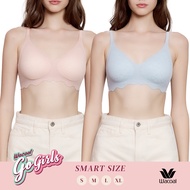 Wacoal Gogirls Smart Size บราไร้โครง ลูกไม้ลายคลื่น เซท 2 ชิ้น รุ่น WB3Y42/WB3242 สีชมพูอมส้ม-สีฟ้า(