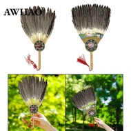 [AWHAO] Chinese Kongming Feather Fan Lightweight Ancient Feather Fan Portable Traditional Handheld F