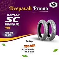 SYM HUSKY 300 - Bridgestone Battlax SC Tyre 120/70-15 M/C 56P SC-F TL & Battlax SC Tyre 140/70-14 62