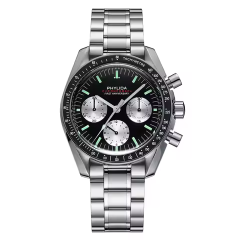PHYLIDA 40mm Reverse Panda Dial ST19 Mechanical Chronograph Stop Watch Classic Speedy Wristwatch Men