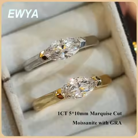 EWYA 1CT Marquise Cut Moissanite Solitaire Ring For Women 925 Silver GRA Certified Diamond Wedding B