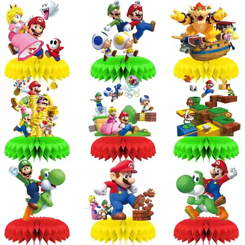 9 Pcs Mario Honeycomb Centerpiece Mario Party Honeycomb Centerpieces for Mario Bros Party Decoration