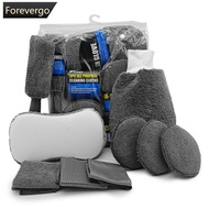 FOREVERGO 9-Piece Car Cleaning Kit Including Towels Gloves Sponge Tire Brush Auto Interior Exterior 