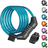 Titanker Bike Lock Cable, 4 Feet Bike Cable Lock Basic Self Coiling Kids Bike Lock Combination with 