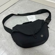 lululemon Black Curved Crossbody Sling Bag Nylon Fold Flap