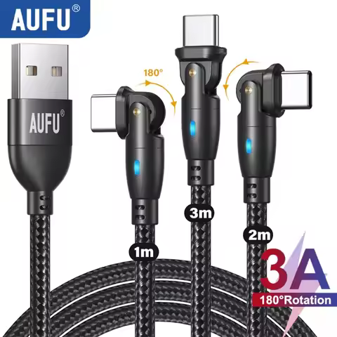 AUFU 3Pack USB Type C Cable For Realme Xiaomi Samsung 3A Fast Charging 180 Rotate USB Charger Data C