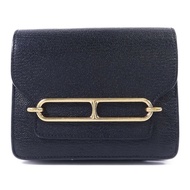 HERMES Chevre Mysore皮革Roulis Slim金扣錢包Noir