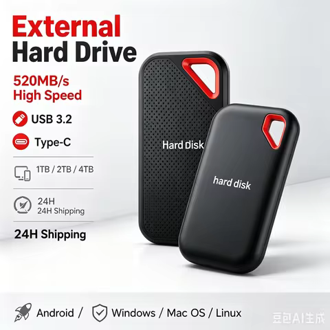 Ultra Thin 2TB Mobile Hard Disk USB3.1 Portable External Hard Drive Plug and Play for PC Notebook Me