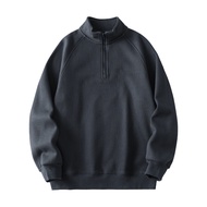Men Fall Winter Sweatshirt Half Zipper Stand Collar Loose Solid Color Loose Long Sleeves Retro Ragla