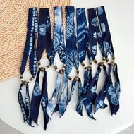 Handmade Blue-Dyed Streamer Tie Scarf Tie-Dyed Hair Band Mori Braided Hair Headband Ethnic Vacation 