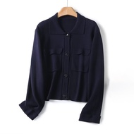 Authentic Massimo Dutti New style Md Womens Clothing French Commuter Style Navy Blue Pocket Decorati