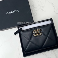 Chanel 19 零錢包 羊皮 黑金 極新