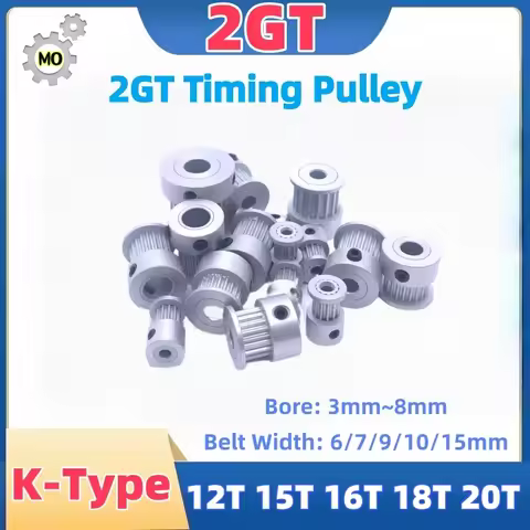 12Teeth 15Teeth 16Teeth 18Teeth 20Teeth 2GT Timing Pulley Bore 3~8mm Belt Width 6 7 9 10 15mm 12T 15