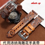 Vintage Carved Watch Strap Substitute Panerai 111 Tissot Casio Male 18 20 22mm Genuine Leather Watch Strap
