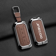 Hợp kim kẽm chìa khóa xe thông minh trường hợp bìa vỏ chìa khóa Fob Keychain da dê da thật nút bảo v