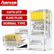 AMPCOM RJ45 Connector CAT6 RJ45 Modular Plug Connector UTP 50μ Gold-Plated Two-Pieces 8P8C Crimp End