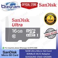 Sandisk 16GB Ultra Micro-SD 80Mb/S W/O Adapter SDSQUNS-016G-GN3MN Micro-SD Card